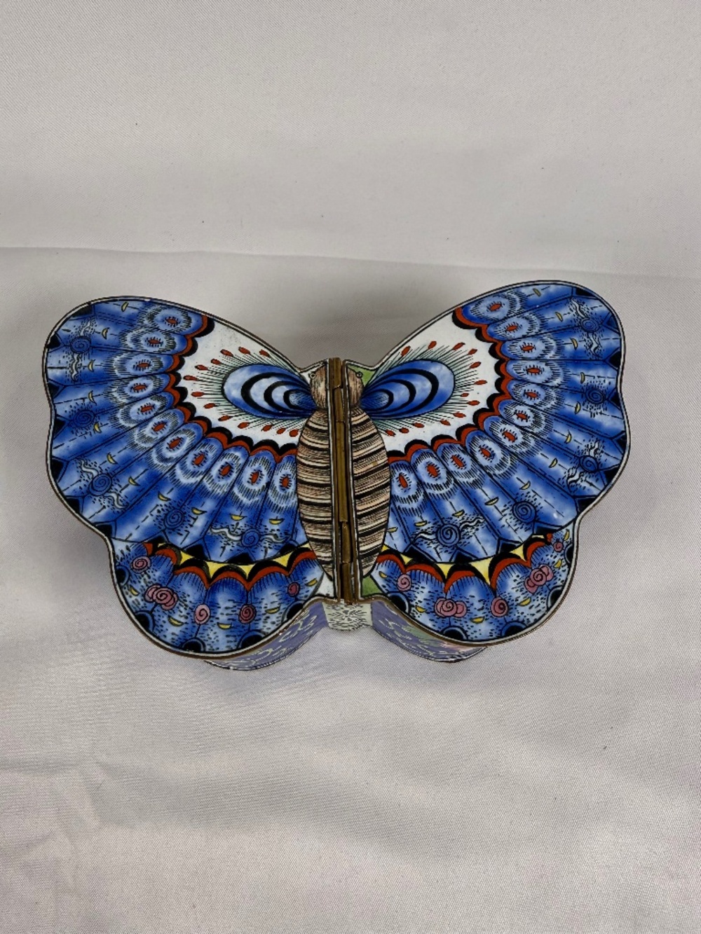 Vintage House of Global Art Butterfly Enamel Trinket Jewelry Box China